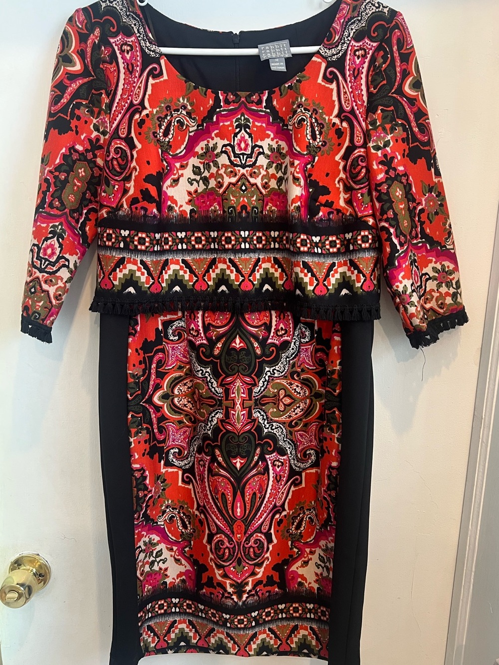 Rabbit Rabbit Rabbit Paisley layered Dress Black fringe 10